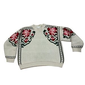Topshop chunky knit beige flower embroidered crew neck sweater size 6